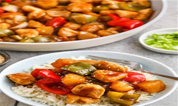 طرز تهیه خوراک مرغ ترش و شیرین خوشمزه و ملس